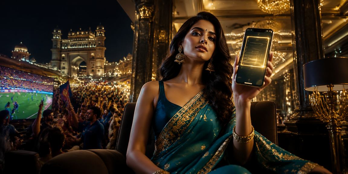 User engaging with mobile casino app in festive Indian attire